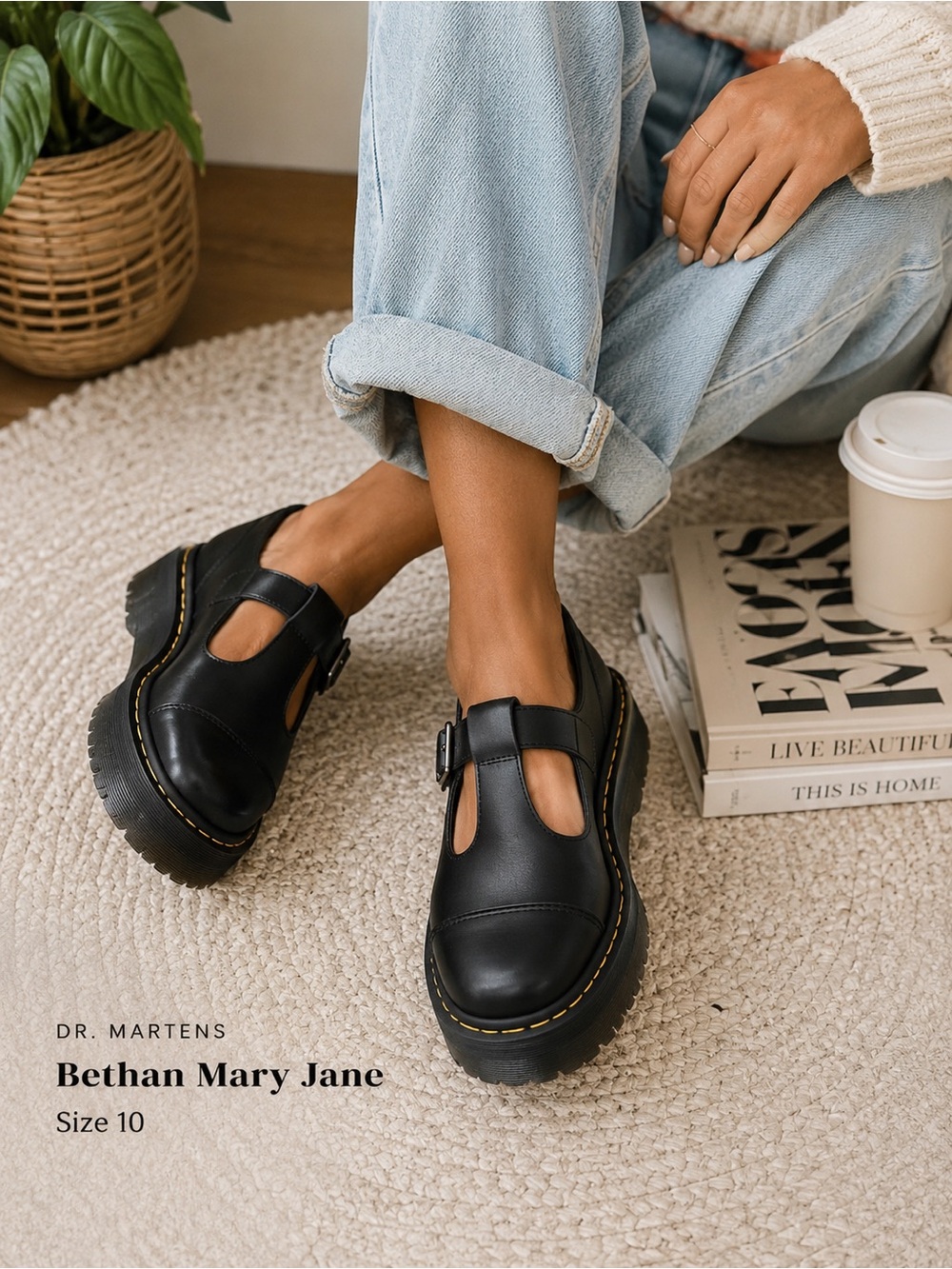 Dr. Martens Bethan Mary Jane Black Sz 10 Women Chunky Goth Y2K Leather Mary Jane